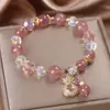 Pulseira de Cristal de Morango Natural Design Leve de Luxo High-End Pulseira com Pingente de Saco de Dinheiro Embutido em Diamante para Namorada Presente Pulseira para Mulheres