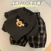 Conjunto de Verão de Algodão Puro de Manga Curta, Novo Estilo de Verão para Meninas e Bebês, Roupa Fina, Conjunto de Duas Peças com Camiseta e Calça Cropped