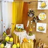 Cortina de Tela Serie Azul y Amarillo Otoño Guardería Estilo Pintura al Óleo de Otoño Decoración Creación de Ambiente Temporada de Regreso a Clases Escenario de Tela Cortina de Tela con Fondo Azul y Amarillo