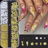 Joyería para Uñas con Tema Marino de 12 Cuadrículas Transfronteriza, Conchas Doradas y Plateadas Multiformes, Caballito de Mar, Estrella de Mar, Remache Metálico