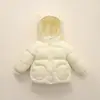 Casaco de Plumas Infantil Pinghu Chixin 90 Penas de Pato Branco Capuz de Urso Simples Unissex Quente Leve