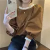 Nueva Camisa Holgada estilo coreano estilo francés retro de manga larga con sentido del diseño, elegante top tipo jersey con cordones para mujer