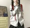 Cardigan macio estilo girlcore com estampa de cachorro, modelagem solta, versátil, casual, com gola de lapela e botões de abotoamento simples