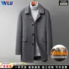 Abrigo de Lana para Hombre Tallas Grandes Otoño Invierno Engrosado con Solapa de Plumas de Ganso de Longitud Media Chaqueta de Lana de Doble Cara para Negocios