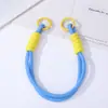 Lanyard de Teléfono Colorido con Doble Hebilla DIY Bloqueo de Color Tejido a Mano Correa de Muñeca Antirrobo Llavero de Cuentas Pixel Adorno Colgante