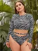 Bikini Europeo y Americano 2026 Comercio Exterior Tallas Grandes Traje de Baño Hecho a Medida Sexy Transfronterizo Ropa de Playa para Mujeres con Curvas Manga Larga Estampado de Zebra