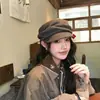 Exportado para o Japão, chapéu de jornaleiro estilo Yamamoto com topo reto plissado para mulheres, novo estilo retrô japonês de outono e inverno, chapéu de equitação que afina o rosto