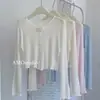 Cárdigan Protector Solar de Punto de Seda Helada Estilo Francés con Bordes Fruncidos, Chaqueta Chal Delgada Estilo Chino Nuevo de Cuello Redondo