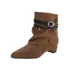 Botas de Tacón Apilado Fruncidas de Punta Fina Estilo Retro para Mujer 2026 Nuevas Llegadas de Otoño Meilade Botas Chelsea Botas de Pierna Ancha Adelgazantes