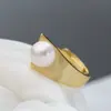Nafuge joyería de plata al por mayor anillo de plata de ley 925 con incrustaciones de perla natural moda geométrico abierto chapado en oro anillo para mujer