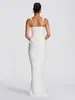 Estilo Europeo y Americano para Mujer, Casual, Manga Larga, Corte Ajustado, Espiga, Puro Deseo, Tirantes Finos, Vestido Largo, Ajustado, Color Sólido, Bodycon