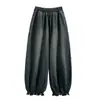 Foto real de pantalones vaqueros anchos de color liso de nuevo estilo otoño para mujer con paneles laterales, pantalones cargo cropped estilo tulipán