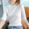 Camiseta de Manga Media para Mujer Cuello Semitortuga Nueva Llegada Otoño Temprano 2024 Estación Europea para Mujer Top de Cuello Medio Camiseta Básica de Modal para Mujer