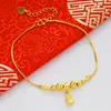 Tobillera de Moda Color Arena Dorada Vietnamita Latón Chapado en Oro 24K Campana Doble Capa Giratoria y Transportadora de Cuentas Tobillera para Mujer Exportación Moneda Europea Dorada