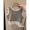 Colete para meninas 2025, nova camiseta infantil de algodão puro para o verão, top elegante e versátil para meninas, estilo ocidental de verão