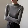 Camiseta Térmica Gris de Cuello Medio para Mujer Nuevo Estilo Otoño/Invierno Ajuste Delgado Suéter de Punto