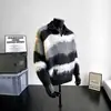 Suéter Retro Estilo Perezoso de Piel Sintética de Visón con Bloques de Color y Rayas para Hombre, Suéter de Estilo Americano con Cuello Camisero para Pareja, Tejido de Punto Irregular
