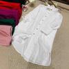 Camisa elegante de lino con solapa, estilo artístico, informal y sencilla, para mujer, primavera y verano 2025
