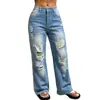 Jeans cruzados europeos y americanos de Amazon para mujer, nuevo estilo callejero, rotos, holgados, de cintura media, rectos ajustados para mujer