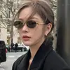 Gafas de Sol Retro Estilo Hong Kong Ojo de Gato para Mujer, Montura Ovalada de Metal de Alta Gama, Gafas de Sol Polarizadas de Celebridad de Internet, Se Pueden Combinar con Grado de Miopía