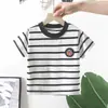 Camiseta de Manga Corta para Niños Modal Cuello Redondo Top Verano Camisa Polo con Cuello Solapa Niños Rayas Finas Camisa Interior