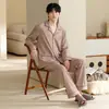 Pijama para hombre, estilo primavera y otoño, algodón puro, manga larga, pantalón largo, cuello de solapa, cárdigan, simple y casual, se puede usar afuera, conjunto de ropa para el hogar