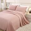 Conjunto Três Peças de Algodão Rosa com Borda Voadora Dupla Face Cor Sólida Simples Capa de Cama Espessada Conjunto de Lençóis Antiderrapantes Lavado à Mão
