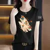 Camiseta de manga corta para mujer de marca, excedente de comercio exterior transfronterizo, top de diseño holgado, camiseta única y exquisita con estampado de media manga