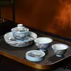 Tigela Única com Tampa, Tampa de Copo Prensada à Mão, Porta-Panela, Conjunto Pequeno de Chá Jingdezhen, Conjunto Pessoal de Chá Kung Fu para Casa