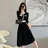 Vestido de Punto Redondo Estilo Pequeño Aroma de Celebridad Otoño e Invierno Cintura Ceñida Falda a la Rodilla Suéter Base para Mujer Vestido para la Hora del Té