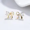 Brincos de Prata 925 com Laço, Brincos de Nicho de Luxo para Mulheres, Joias Coreanas da Moda com Zircônia em Formato de Coração