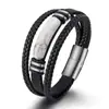 Pulseira Popular Natural de Pedra Olho de Tigre da Amazon para Homens com Fecho Magnético de Aço Inoxidável e Pulseira de Couro Genuíno Multicamada, Atacado em Estoque