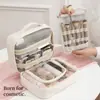 Bolsa de Maquillaje Cuadrada Portátil de PU, Bolsa de Almacenamiento de Cosméticos de Escritorio de Alta Gama de Gran Capacidad, Neceser Portátil de Viaje