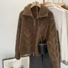 Suéter Mela Gola Alta com Zíper Transfronteiriço Cardigã Feminino Outono e Inverno 2026 Malha Grossa Solta Jaqueta Moda Versátil Tendência