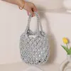 Bolso de mano tejido fresco y sencillo con patrón de malla, bolso de mano nuevo y lindo en dorado y plateado, bolso de paja para uso vacacional y de playa