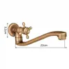 Grifo de Pared Estilo Europeo Todo Cobre para Patio Exterior Jardín, Agua Fría Única, Doble Salida, Giratorio, Grifo Vintage, Apertura Rápida