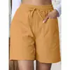 Pantalones cortos casuales de lino holgados de nuevo estilo para verano, transfronterizos europeos y americanos, con bolsillos, color liso, talla grande, de pierna ancha y cintura alta para mujer
