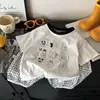 Conjunto Infantil de Algodão Puro Xadrez 1-7 Anos Verão Novo Camiseta para Meninos Conjunto de Duas Peças para Meninas Roupas Infantis Estilo Coreano ins