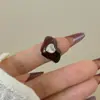 Anel com Esmalte Gotejante Estilo Igual de Blogueira Coreana para Mulheres, Design em Forma de Coração Branco Pérola Preto, Anel Fofo com Zircônia Cravejada para Dedo Indicador