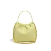 Bolsa de Palha tipo Balde Bolsa de Ombro Versátil Pequena Fresca de Couro Portátil Bolsa Transversal Bolsa de Ombro com Corrente Bolsa tipo Balde