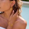 Wanxing Moda Transfronteiriça Pulseira de Aço Inoxidável Ouro 18K Pulseira de Aço Titânio Transfronteiriça Ins Retro Brincos de Girassol para Mulheres