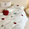 Estilo Lindo Invierno Cálido Imitación Lana Felpa Juego de Cuatro Piezas Corazón de Niña Patchwork Bordado Completamente Mate Espesado Leche Felpa Ropa de Cama