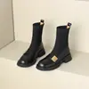 Botas de calcetín elástico de punto Jinbukang Botas ajustadas para mujer con tacón grueso 2026 Otoño/Invierno Nuevos Mocasines Botas cortas Tacón medio Retro