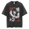 Camiseta para Hombre Talla Grande Lavada Vintage Harajuku Camiseta con Estampado Gráfico de Anime Estilo Callejero Algodón Holgada de Manga Corta