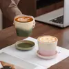 Jianshan taza de café recta juego de taza y platillo de cerámica, taza grande, taza de té personal, par de tazas, regalo para amigos