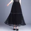 Falda de malla con cuentas de moda línea A para mujer, nueva falda plisada de cintura alta adelgazante para otoño e invierno 2026, elegante falda de dobladillo grande