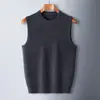 Colete de suéter 100% lã pura, colete de tricô masculino gola redonda cor sólida, suéter de lã espesso, colete masculino