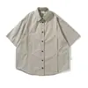 Camisa de Trabalho Japonesa Retrô de Manga Curta para Homens, Estilo Preguiçoso Casual Solto Silhueta Estilo Americano Camisa Jaqueta com Lapela