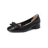 Flats de Boca Baja con Lazo de Cuero Genuino para Mujer con Tacones Gruesos 2025 Primavera Nuevo Estilo Hada Punta Cuadrada Zapatos de Tacón Medio que Estilizan