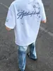 Camiseta de Manga Curta Bordada com Letra de Floco de Neve Estilo Americano para Homens e Mulheres, Estilo Verão, Algodão Puro, Caimento Solto, Top Bordado Versátil para Casais
